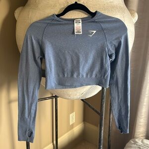 Gymshark Vital Seamless 2.0 Long Sleeve Crop Top - Blue Marl